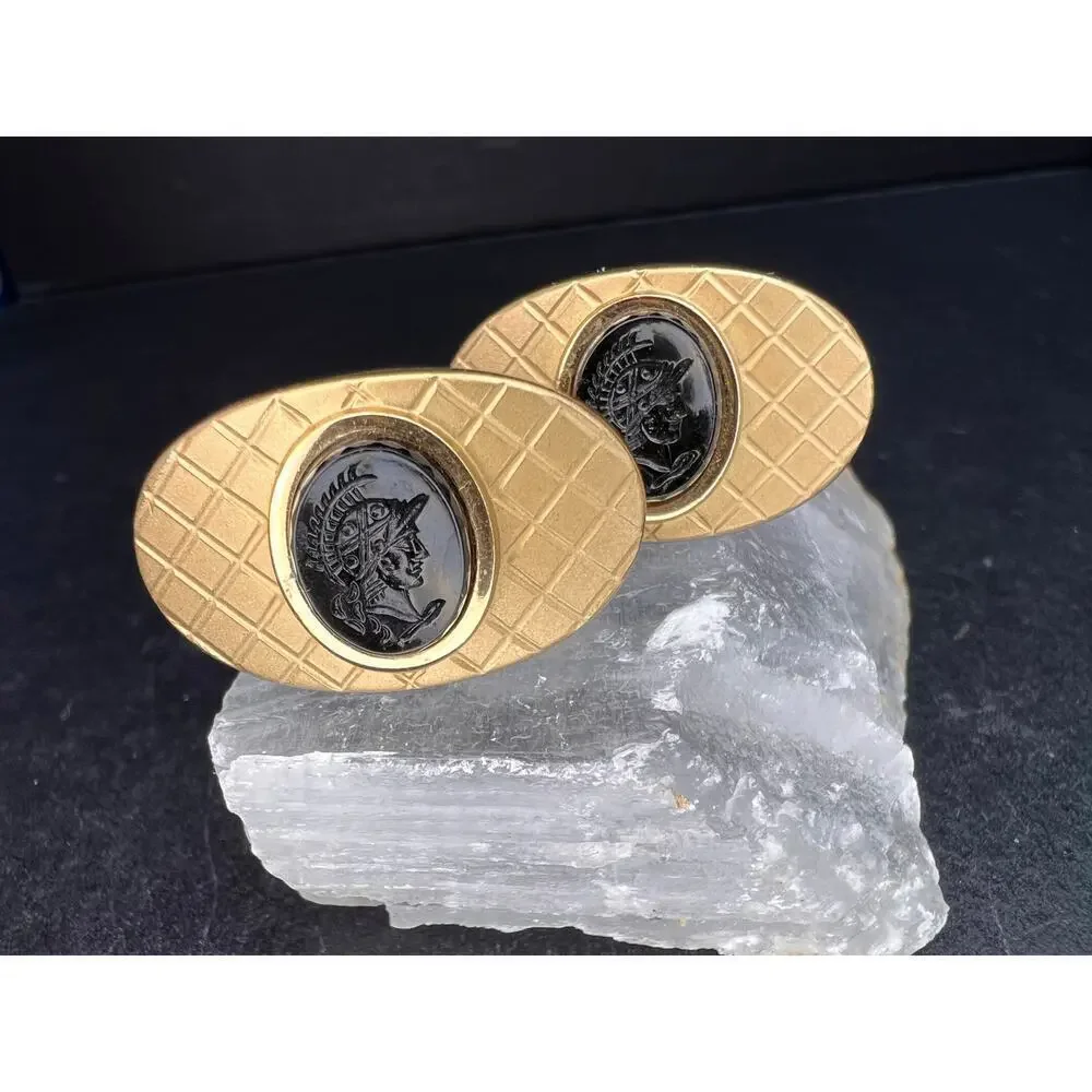 Vintage MCM Swank Gold Tone Centurion Cameo Cufflinks